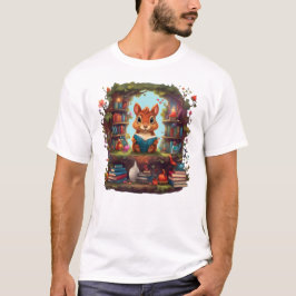 Eekhoorn lezend op een vintage boekenplank t-shirt