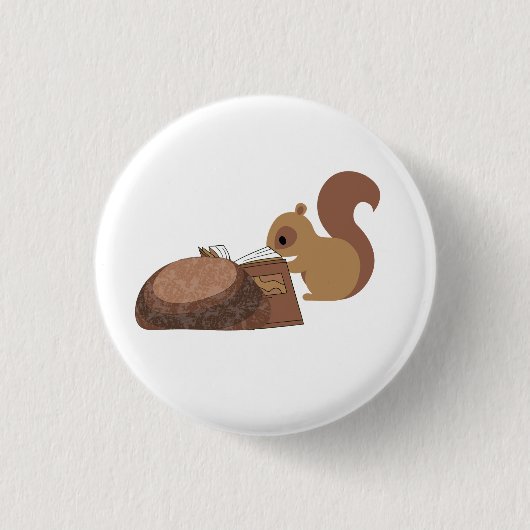 Eekhoorn lezend  ronde button 3,2 cm (Voorkant)