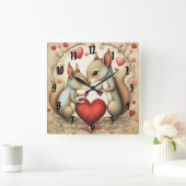 Eekhoorn Liefde 1 Vierkante Klok (Huis)
