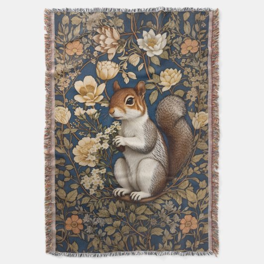Eekhoorn met Acacia Bloemen William Morris Deken (Voorkant Verticaal)