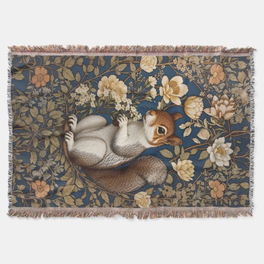Eekhoorn met Acacia Bloemen William Morris Deken (Voorkant)
