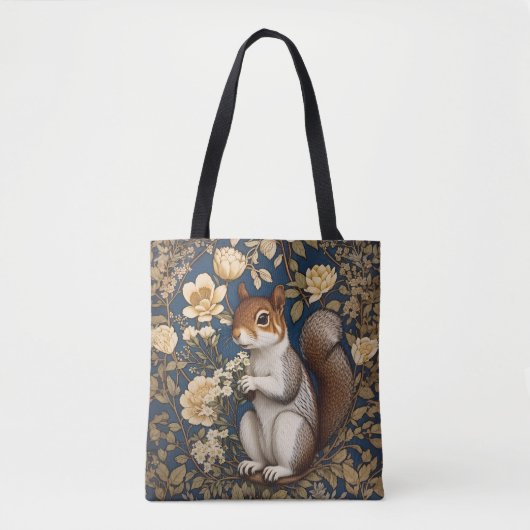 Eekhoorn met Acacia Bloemen William Morris Tote Bag (Voorkant)