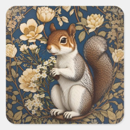 Eekhoorn met Acacia Bloemen William Morris Vierkante Sticker
