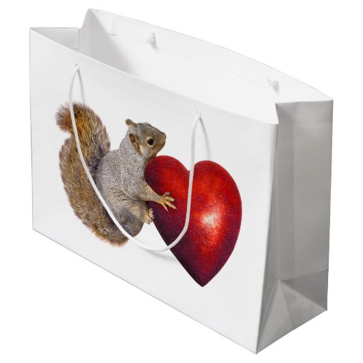 Eekhoorn met Big Red Heart Gift Bag Large Cadeautasje (Achterkant Gekanteld)