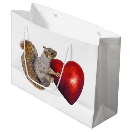 Eekhoorn met Big Red Heart Gift Bag Large Cadeautasje (Voorkant Gekanteld)