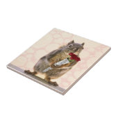 Eekhoorn met Bouquet van Rode Rozen Tegeltje (Zijkant)