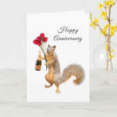 Eekhoorn met champagne en Rozen Jubileum Card Kaart (Gele Bloem)