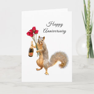 Eekhoorn met champagne en Rozen Jubileum Card Kaart