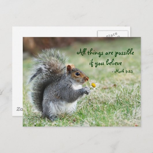 Eekhoorn met Daisy Mark 9:23 Verse Briefkaart (Voorkant / Achterkant)