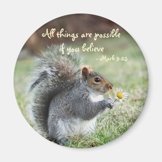 Eekhoorn met Daisy Mark 9:23 Verse Magneet (Voorkant)