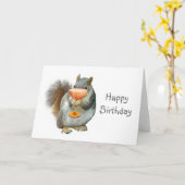 Eekhoorn met Drink Verjaardag Kaart (Gele Bloem)