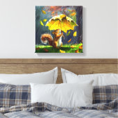 Eekhoorn met een bladparaplu canvas afdruk (Insitu (Slaapkamer))