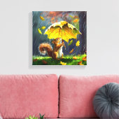 Eekhoorn met een bladparaplu canvas afdruk (Insitu (Woonkamer))