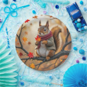 Eekhoorn met een herfstesdoornblad papieren bordje (Feest)