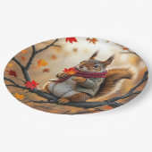 Eekhoorn met een herfstesdoornblad papieren bordje (Gekanteld)
