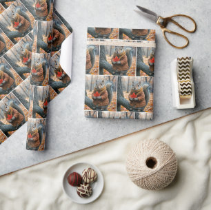 Eekhoorn met een rood esdoornblad cadeaupapier