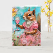 Eekhoorn met een roze jurk en een Drink Kaart (Gele Bloem)