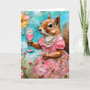 Eekhoorn met een roze jurk en een Drink Kaart