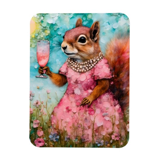 Eekhoorn met een roze jurk en een Drink Magneet (Verticaal)