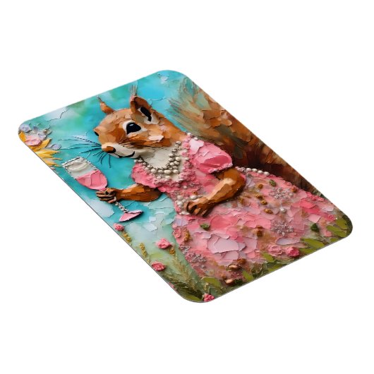 Eekhoorn met een roze jurk en een Drink Magneet (Rechterzijde)