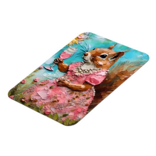 Eekhoorn met een roze jurk en een Drink Magneet (Linkerzijde)