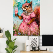 Eekhoorn met een roze jurk en een Drink Poster (Thuiskantoor)