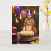 Eekhoorn met een verjaardagstaart kaart (Gele Bloem)