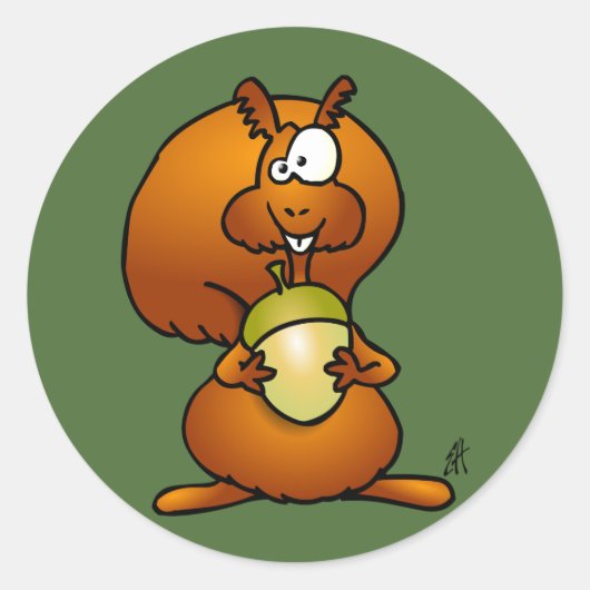 Eekhoorn met eikel ronde sticker (Voorkant)