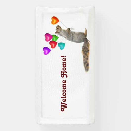 Eekhoorn met hartballonnen Welkom thuisbanner Spandoek (Verticaal)