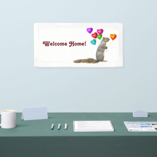 Eekhoorn met hartballonnen Welkom thuisbanner Spandoek (Beurs)