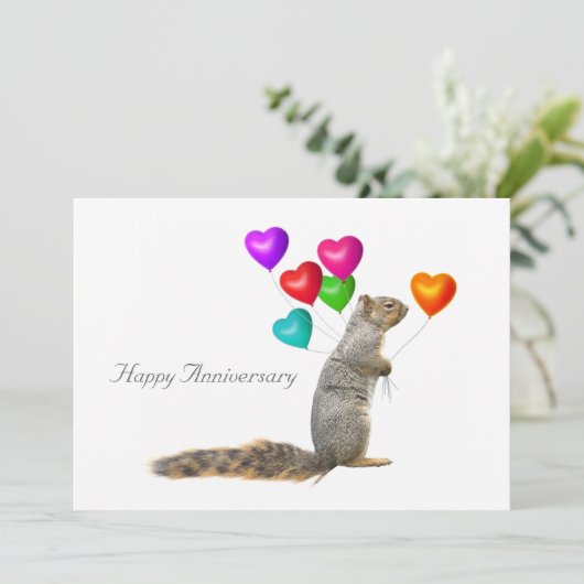 Eekhoorn met Jubileum hartballonnen Save The Date (Staand voorkant)