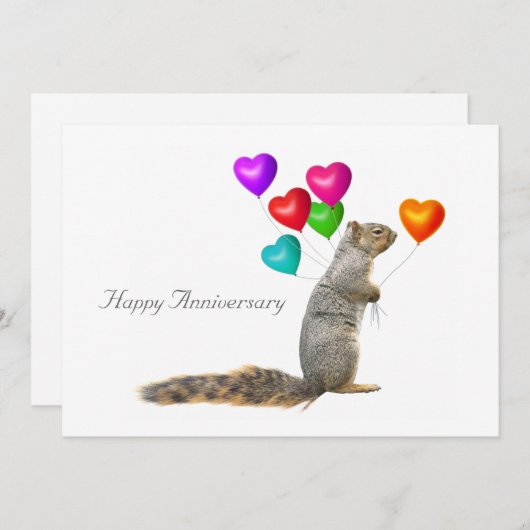 Eekhoorn met Jubileum hartballonnen Save The Date (Voorkant / Achterkant)