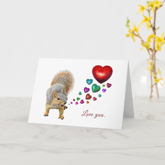 Eekhoorn met Kaart harten Valentijnsdag (Gele Bloem)