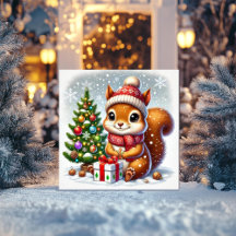 Eekhoorn met kerstboom en cadeau