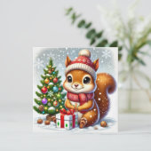 Eekhoorn met kerstboom en cadeau feestdagenkaart (Staand voorkant)
