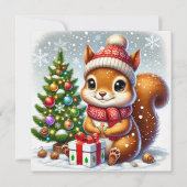 Eekhoorn met kerstboom en cadeau feestdagenkaart (Voorkant)
