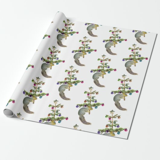 Eekhoorn met kerstboompapier cadeaupapier (Uitgerold)