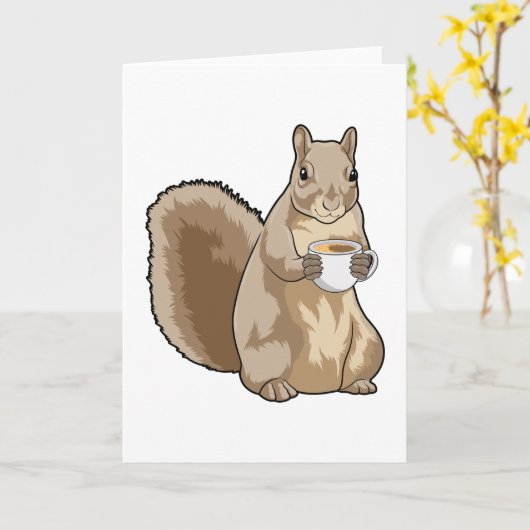 Eekhoorn met kopje koffie kaart (Gele Bloem)