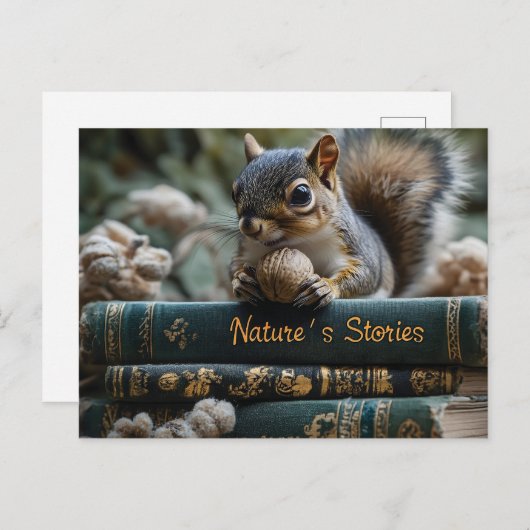 Eekhoorn met moer op Antiek boeken, het verhaal va Feestdagenkaart (Voorkant / Achterkant)