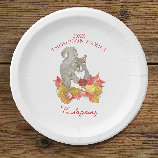 Eekhoorn met Pecan Pie Thanksgiving Dessert Papieren Bordje