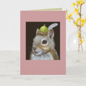 eekhoorn met pet van eikels en veren kaart (Gele Bloem)