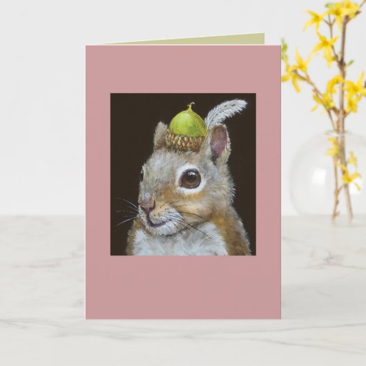 eekhoorn met pet van eikels en veren kaart (Gele Bloem)