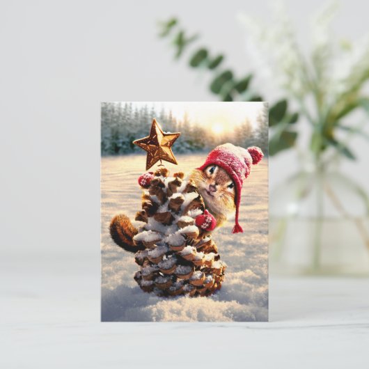 Eekhoorn met pijnboom boom uitnodiging briefkaart (Staand voorkant)