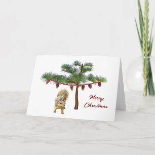 Eekhoorn met Pinecone Tree-kerstkaart Feestdagen Kaart