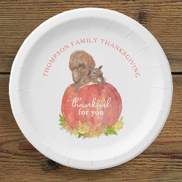 Eekhoorn met Pompoen Thanksgiving Dessert Papieren Bordje