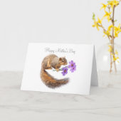 Eekhoorn met Purple Flowers Moederdag Kaart (Gele Bloem)
