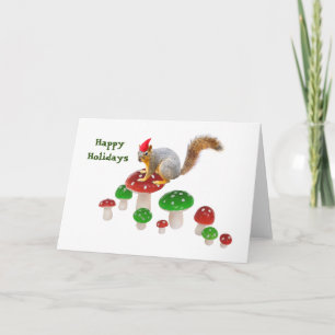 Eekhoorn met rode en groene champignons Vakantie K Feestdagen Kaart