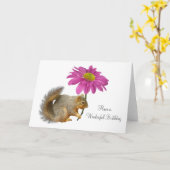 Eekhoorn met Roze Bloem Kaart (Gele Bloem)
