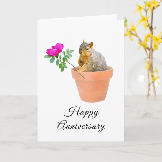 Eekhoorn met rozen huwelijkskaart kaart (Gele Bloem)