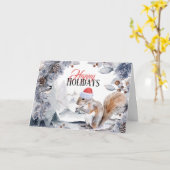 Eekhoorn met Santa hat winterlandschap Kaart (Gele Bloem)